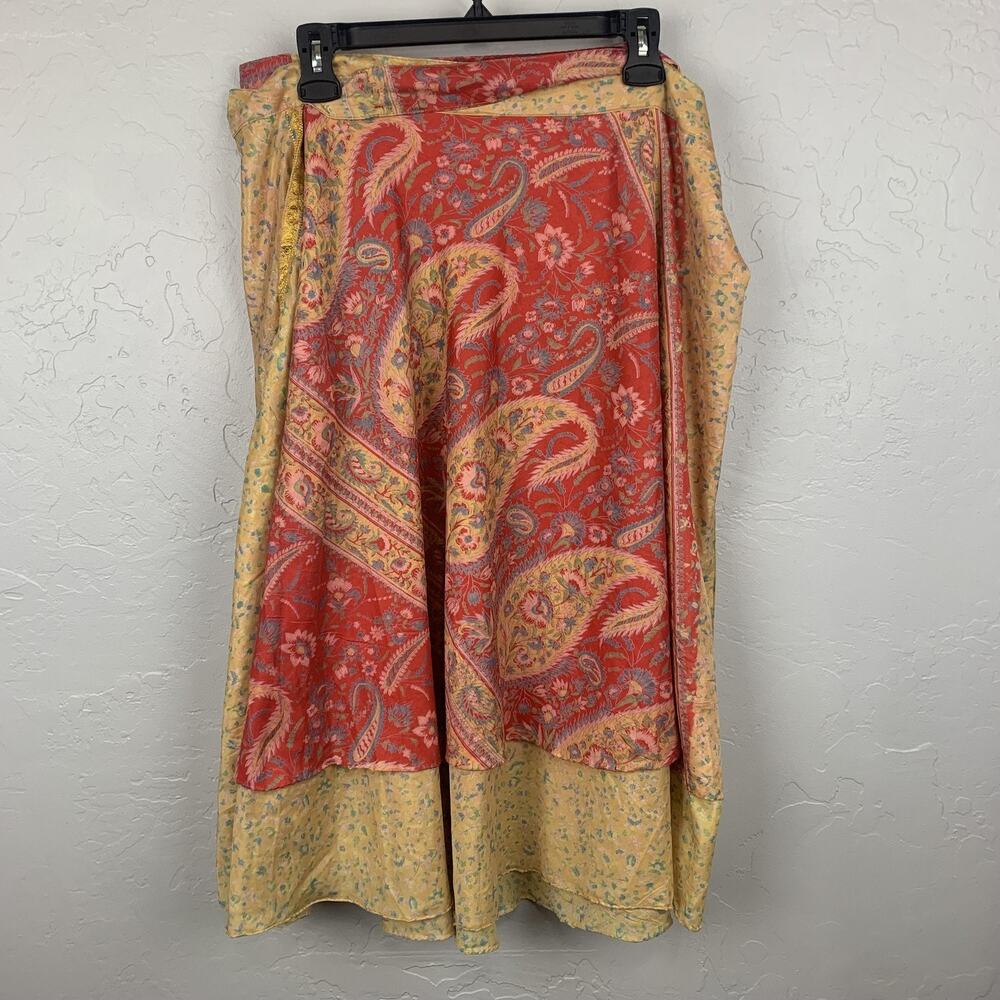 Jedzebel Skirt Womens One Size Multicolor Paisley Wrap Layered Boho Midi Summer